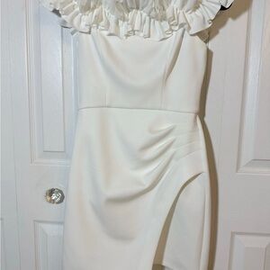 Chic Asymmetrical White Dress with Ruffle Detail